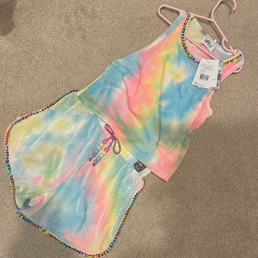 NWT! Lola + The Boys Pastel Tie-Dye Velour Gem Set, size 12